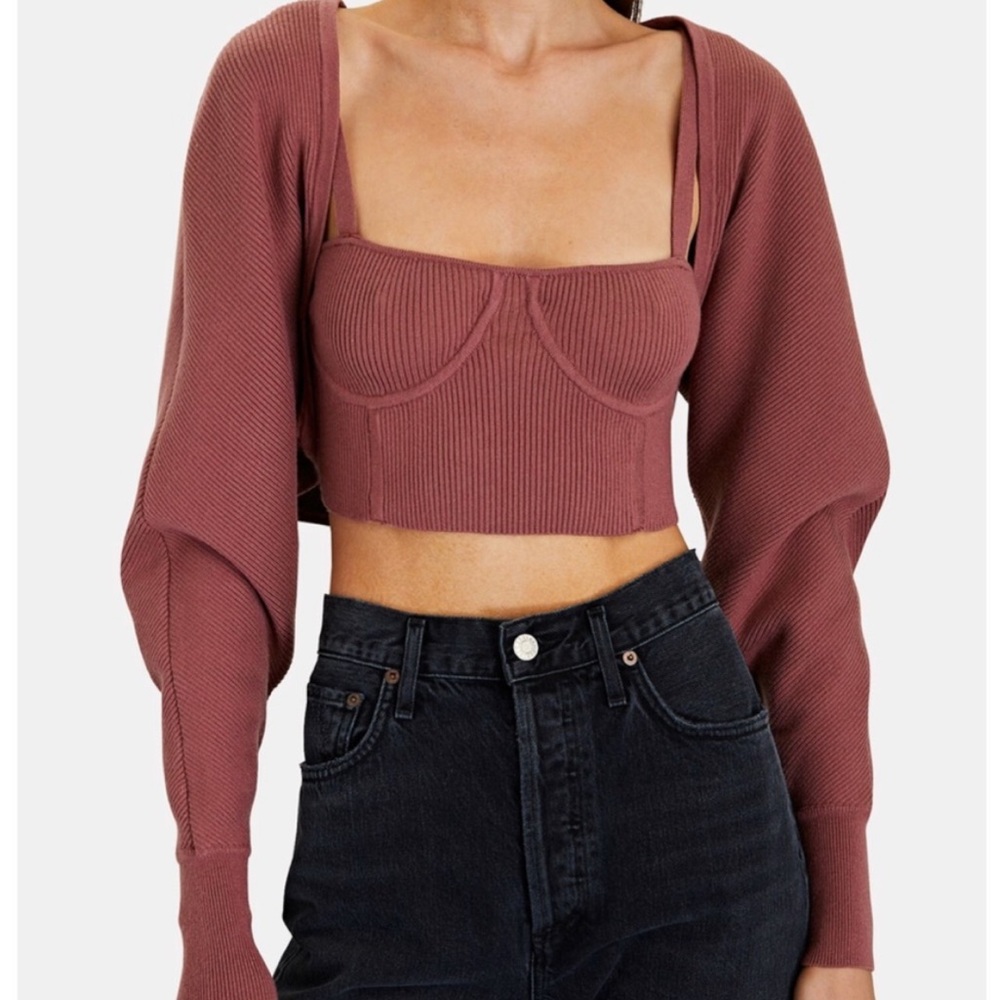 Jonathan Simkhai Standard Viola Recycled Rib Shawl Cropped Cardigan in Plum